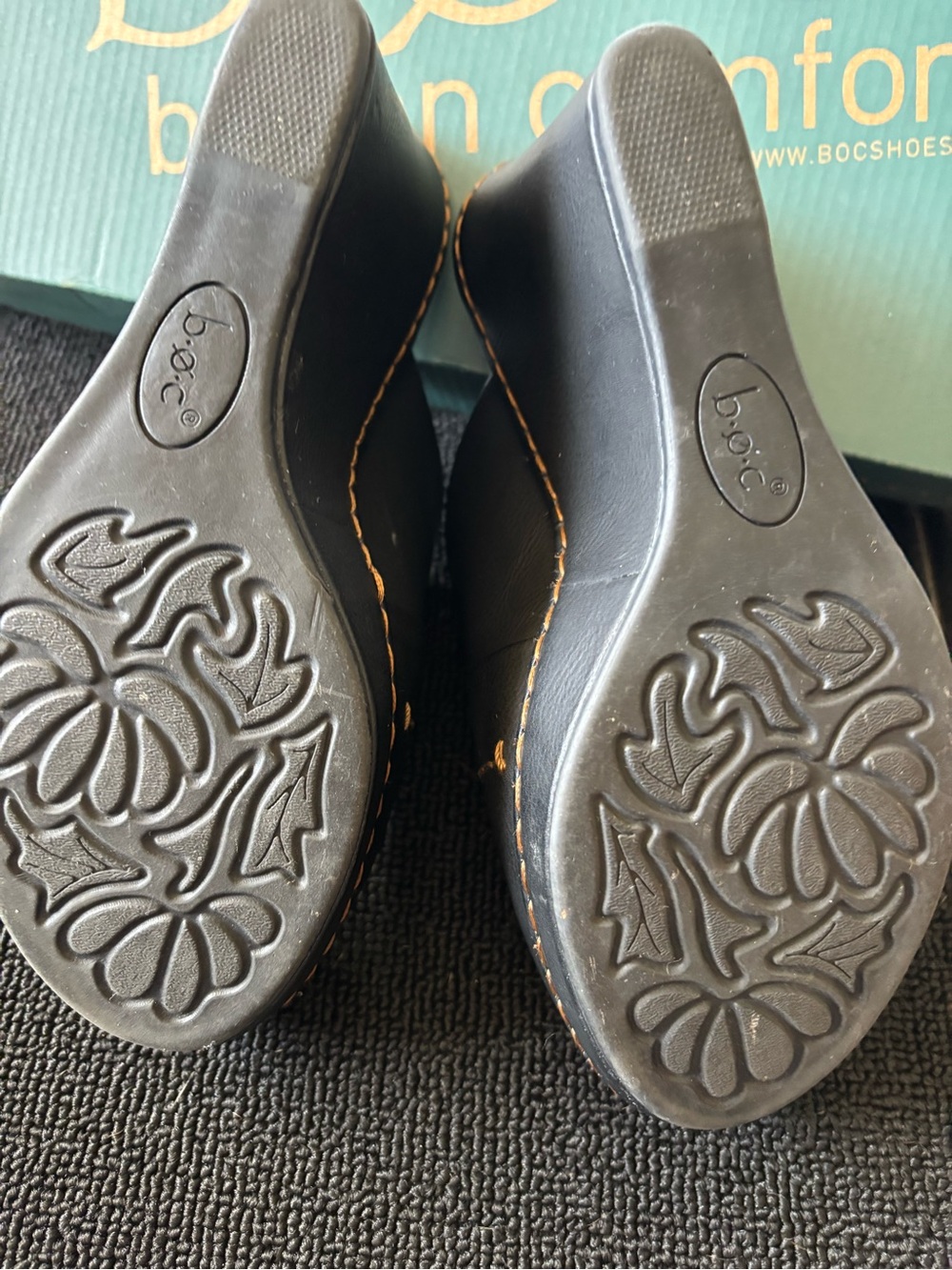b.o.c. Black Wedge Shoes with Brown Stitching
